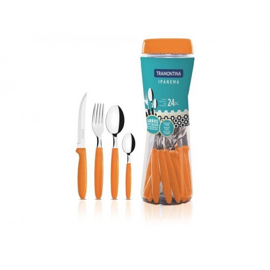 FAQUEIRO 24 PC IPANEMA LARANJA  SORTIDOS COM LAMINAS DE ACO INOX E CABOS DE POLIPRO TRAMONTINA