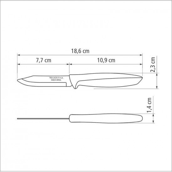 FACA PARA LEGUMES/FRUTAS 3 PLENUS CINZA - LAMINA DE ACO INOX E CABO DE POLIPROPILENO