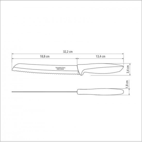 FACA PARA PÃO TRAMONTINA PLENUS COM LÂMINA EM AÇO INOX E CABO DE POLIPROPILENO OFF WHITE 8