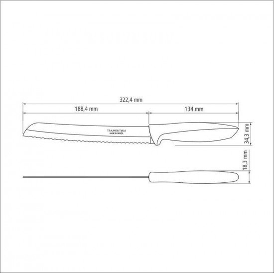 FACA PARA PÃO TRAMONTINA PLENUS COM LÂMINA EM AÇO INOX E CABO DE POLIPROPILENO OFF WHITE 8