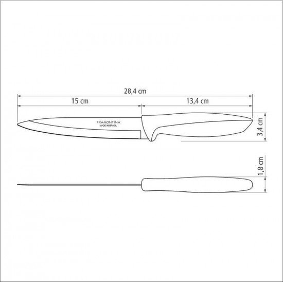 FACA UTILITY TRAMONTINA PLENUS COM LÂMINA EM AÇO INOX E CABO DE POLIPROPILENO CINZA 6