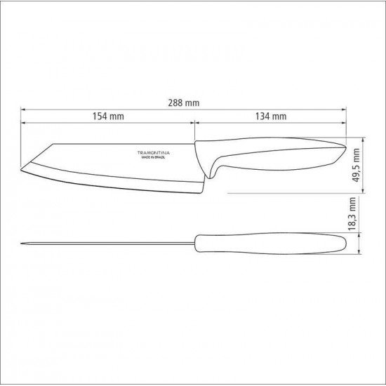 FACA PARA FATIAR E PICAR 6 PLENUS CINZA - LAMINA DE ACO INOX E CABO DE POLIPROPILENO