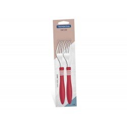 CONJUNTO GARFOS MESA 2 PC COR E COR VERMELHO LAMINAS DE ACO INOX E CABOS DE POLIPRO TRAMONTINA