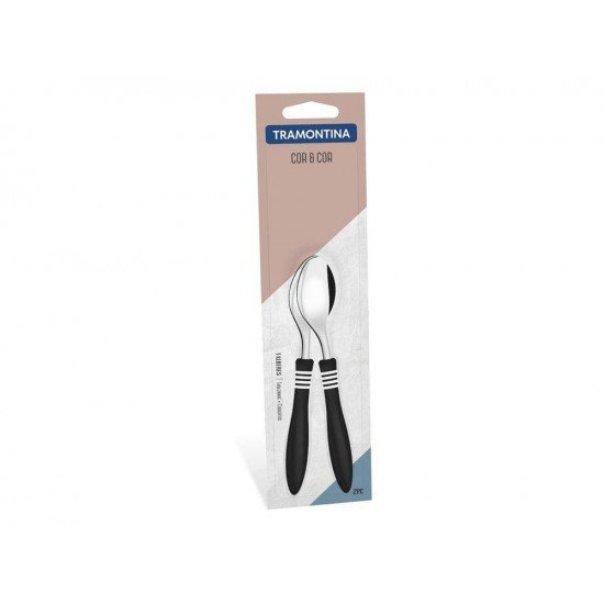 CONJUNTO COLHERES CHA 2 PCS COR E COR PRETO LAMINAS DE ACO INOX E CABOS DE POLIPROPILENO TRAMONTINA