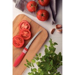 CONJUNTO DE FACAS PARA TOMATE TRAMOTINA COR&COR COM LÂMINAS EM AÇO INOX E CABOS DE POLIPROPILENO VERMELHO 2 PEÇAS