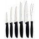JOGO DE FACAS EM AÇO INOX E CABOS PRETO 6 PEÇAS TRAMONTINA