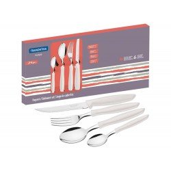 FAQUEIRO 24 PEÇAS PLENUS OFF WHITE SORTIDOS COM LAMINAS ACO INOX E CABOS POLIPROPILENO TRAMONTINA