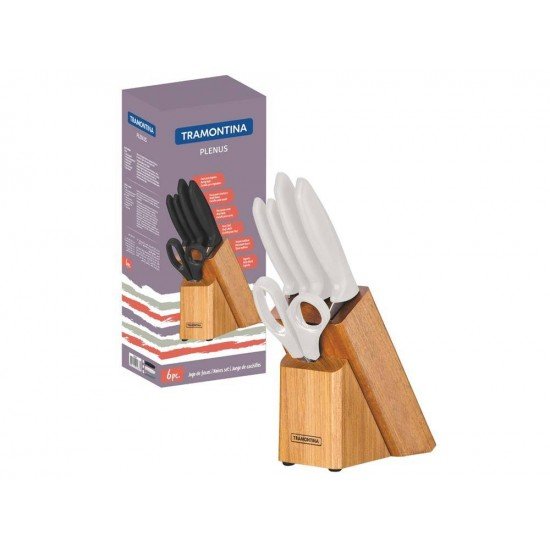 JOGO DE FACAS 6 PCS PLENUS OFF WHITE SORTIDOS COM LAMINAS ACO INOX E CABOS POLIPROPILENO TRAMONTINA