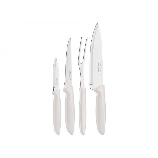 JOGO DE FACAS 4 PCS PLENUS OFF WHITE SORTIDOS COM LAMINAS ACO INOX E CABOS POLIPROPILENO TRAMONTINA