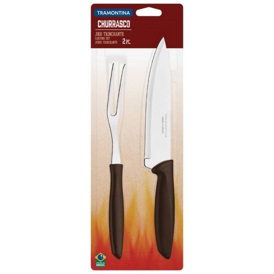 JOGO TRINCHANTE PLENUS COM LAMINAS EM AÇO INOX E CABOS DE POLIPROPILENO MARROM 2 PEÇAS TRAMONTINA