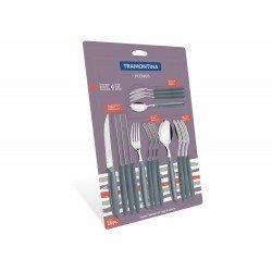 FAQUEIRO 16 PEÇAS PLENUS CINZA SORTIDOS COM LAMINAS DE ACO INOX E CABOS DE POLIPROPILENO TRAMONTINA