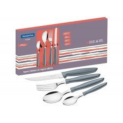 FAQUEIRO 24 PEÇAS PLENUS CINZA SORTIDOS COM LAMINAS DE ACO INOX E CABOS DE POLIPROPILENO TRAMONTINA