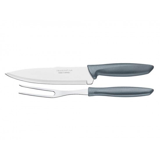 JOGO TRINCHANTE 2 PEÇAS PLENUS CINZA SORTIDOS COM LAMINAS ACO INOX E CABOS POLIPROPILENO TRAMONTINA