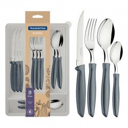 FAQUEIRO TRAMONTINA PLENUS COM LÂMINAS EM AÇO INOX E CABOS DE POLIPROPILENO CINZA COM GAVETEIRO 25 PEÇAS
