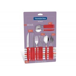 FAQUEIRO 16 PCS PLENUS VERMELHO SORTIDOS COM LAMINAS DE ACO INOX E CABOS DE POLIPROPILENO TRAMONTINA