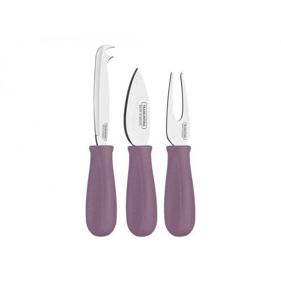 JOGO P QUEIJOS TRAMONTINA HARMONIZA COM LÂMINAS EM AÇO INOX E CABOS DE POLIPRO LILÁS 3 PC TRAMONTINA