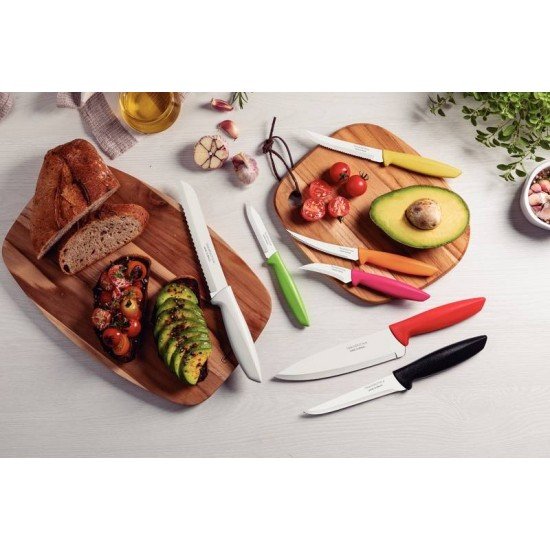 JOGO DE FACAS TRAMONTINA PLENUS COM LÂMINAS EM AÇO INOX E CABOS DE POLIPROPILENO COLORIDO 07 PEÇAS