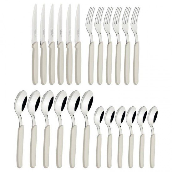 FAQUEIRO TRAMONTINA CARMEL COM LÂMINAS EM AÇO INOX E CABOS DE POLIPROPILENO NATURAL CLARO 25 PEÇAS