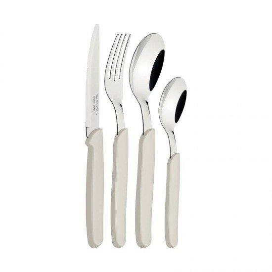 FAQUEIRO TRAMONTINA CARMEL COM LÂMINAS EM AÇO INOX E CABOS DE POLIPROPILENO NATURAL CLARO 25 PEÇAS