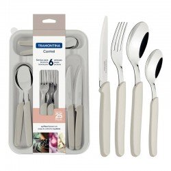 FAQUEIRO TRAMONTINA CARMEL COM LÂMINAS EM AÇO INOX E CABOS DE POLIPROPILENO NATURAL CLARO 25 PEÇAS