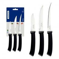 JOGO DE FACAS TRAMONTINA FELICE COM LÂMINAS DE AÇO INOX E CABOS EM POLIPROPILENO PRETO 03 PEÇAS