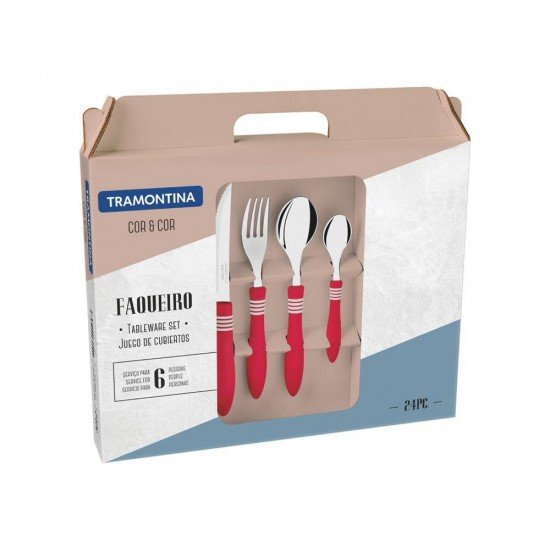 FAQUEIRO 24PC COR E COR VERMELHO  SORTIDOS COM LAMINAS DE ACO INOX E CABO DE POLIPRO TRAMONTINA