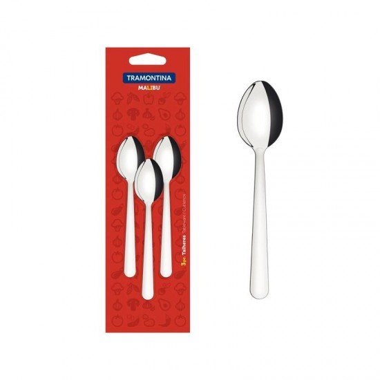 CONJUNTO DE COLHERES PARA CHÁ TRAMONTINA MALIBU EM AÇO INOX 03 PEÇAS