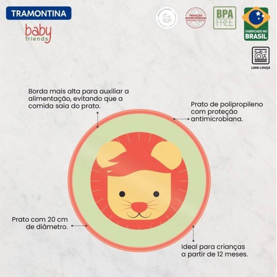 PRATO INFANTIL TRAMONTINA BABY FRIENDS EM POLIPROPILENO LARANJA