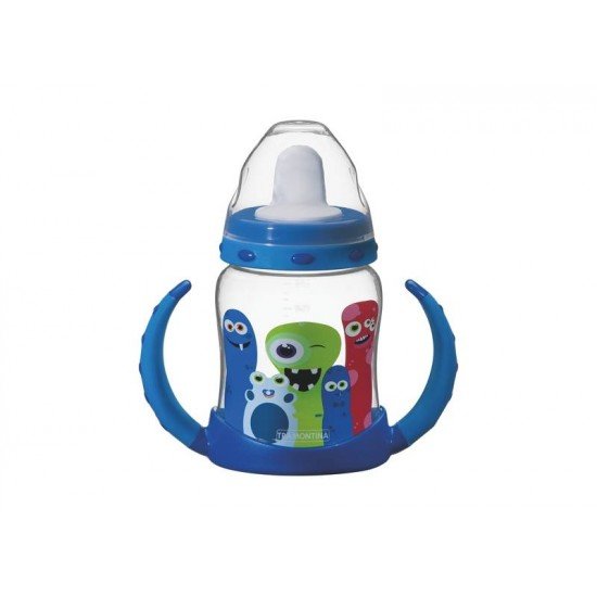 COPO INFANTIL MONSTERBABY EM POLIPROPILENO COM BICO DE SILICONE E ALCAS REMOVIVEIS AZUL TRAMONTINA