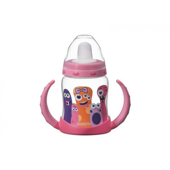 COPO INFANTIL MONSTERBABY EM POLIPROPILENO COM BICO DE SILICONE E ALCAS REMOVIVEIS ROSA TRAMONTINA