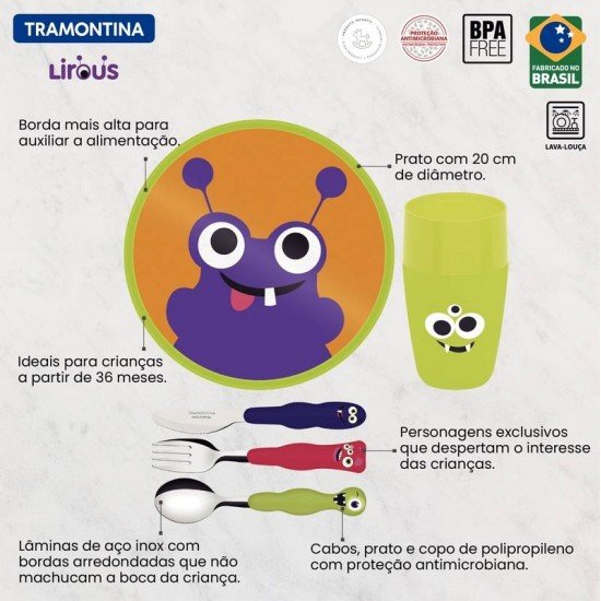 JOGO INFANTIL TRAMONTINA LIROUS COLORIDO 05 PEÇAS
