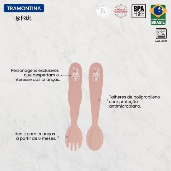 JOGO DE TALHERES INFANTIL TRAMONTINA LE PETIT ROSA 02 PEÇAS