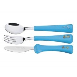 JOGO DE TALHERES 3 PC MY BEST FRIEND AZUL SORTIDOS LAMINAS ACO INOX E CABOS POLIPRO TRAMONTINA