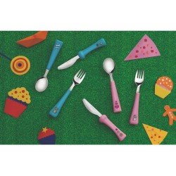 JOGO DE TALHERES 3 PC MY BEST FRIEND AZUL SORTIDOS LAMINAS ACO INOX E CABOS POLIPRO TRAMONTINA