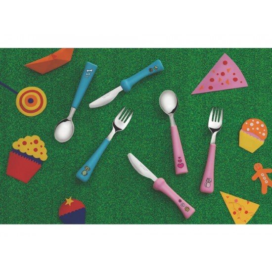 JOGO DE TALHERES 3 PC MY BEST FRIEND AZUL SORTIDOS LAMINAS ACO INOX E CABOS POLIPRO TRAMONTINA