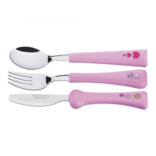 JOGO DE TALHERES 3 PC MY BEST FRIEND ROSA SORTIDOS LAMINAS ACO INOX E CABOS POLIPRO TRAMONTINA