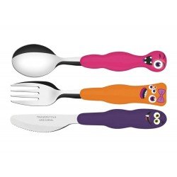 JOGO DE TALHERES 3 PC MONSTERKIDS MISTO SORTIDOS LAMINAS DE ACO INOX E CABOS DE POLIPRO TRAMONTINA