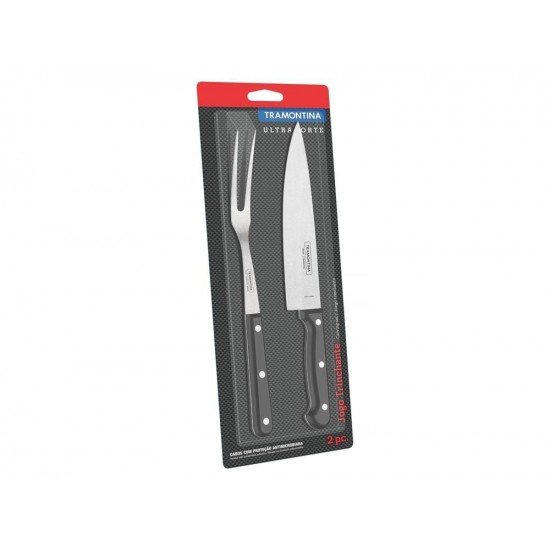JOGO TRINCHANTE 2 PC ULTRACORTE PRETO SORTIDOS COM LAMINAS ACO INOX E CABOS POLIPRO TRAMONTINA