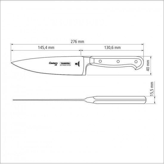 FACA CHEF CENTURY COM LAMINA EM AÇO INOX E CABO EM POLICARBONATO DE 6 POLEGADAS TRAMONTINA