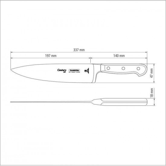FACA CHEF CENTURY COM LAMINA EM AÇO INOX E CABO EM POLICARBONATO DE 8 POLEGADAS TRAMONTINA