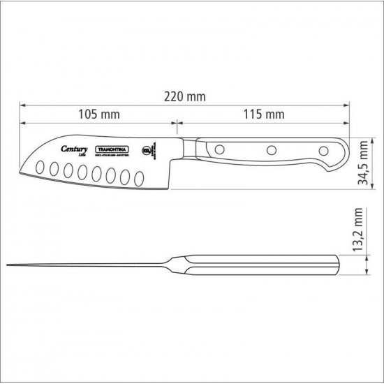 FACA SANTOKU CENTURY COM LAMINA EM AÇO INOX E CABO EM POLICARBONATO DE 4 POLEGADAS TRAMONTINA