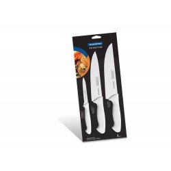 JOGO DE FACAS 3 PEÇAS PREMIUM BRANCO SORTIDOS COM LAMINAS ACO INOX E CABOS POLIPROPILENO TRAMONTINA
