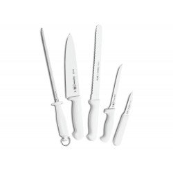KIT CHEF 6 PEÇAS PROFISSIONAL BRANCO SORTIDOS COM LAMINAS ACO INOX E CABOS POLIPROPILENO TRAMONTINA