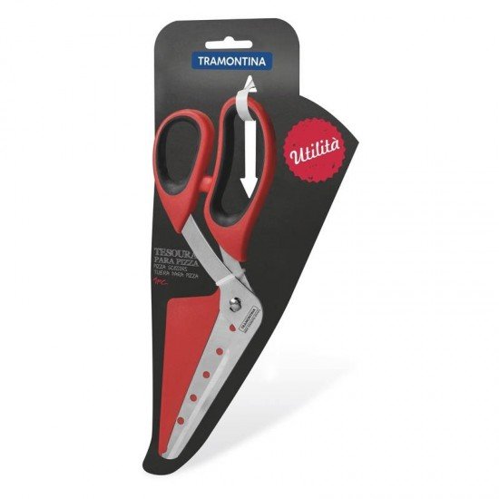 TESOURA PARA PIZZA VERMELHA EM ACO INOX COM CABO POLIPROPILENO TRAMONTINA
