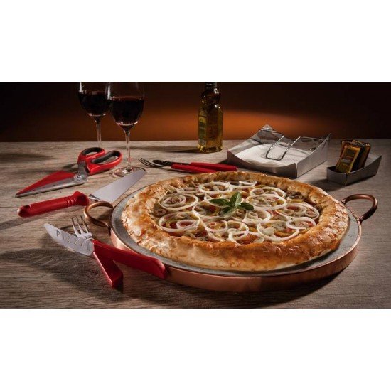 TESOURA PARA PIZZA VERMELHA EM ACO INOX COM CABO POLIPROPILENO TRAMONTINA