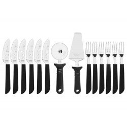 KIT PARA PIZZA 14 PEÇAS PIZZA VERDE LAMINAS DE ACO INOX E CABOS DE POLIPROPILENO TRAMONTINA