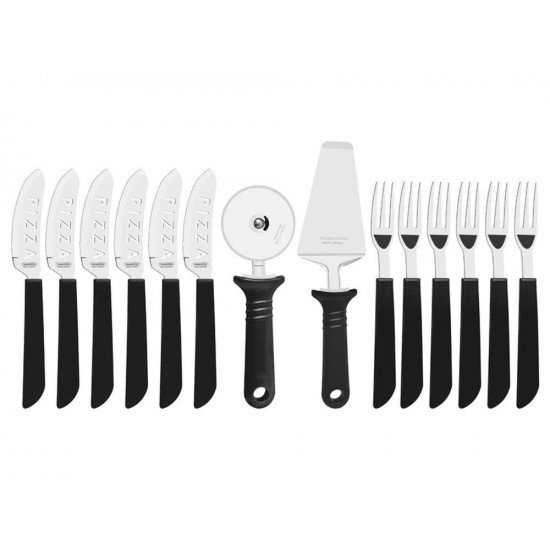 KIT PARA PIZZA 14 PEÇAS PIZZA VERDE LAMINAS DE ACO INOX E CABOS DE POLIPROPILENO TRAMONTINA