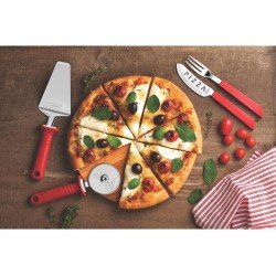 KIT PARA PIZZA 14 PEÇAS PIZZA VERMELHO- LAMINAS DE ACO INOX E CABOS DE POLIPROPILENO TRAMONTINA