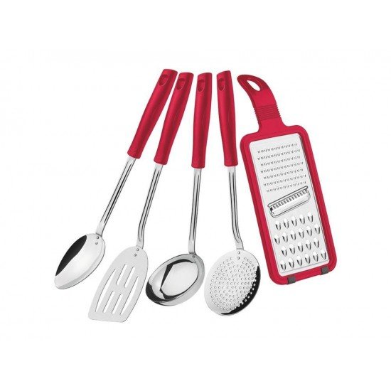 JOGO UTENSILIOS 5 PEÇAS EASY VERMELHO-SORTIDOS COM LAMINAS ACO INOX E CABOS POLIPROPILENO TRAMONTINA