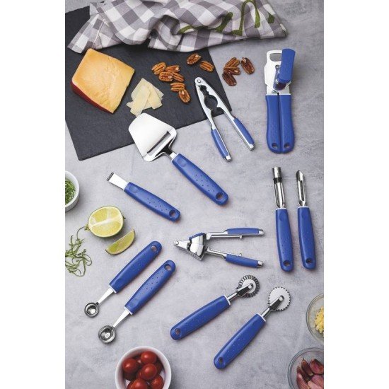 ESPREMEDOR DE ALHO UTILITA EM ZAMAK CROMADO COM CABO ABS AZUL TRAMONTINA